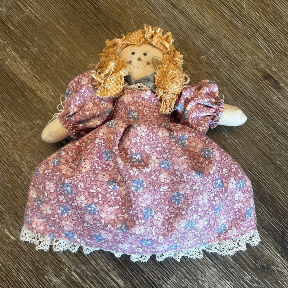 Vintage Handmade Primitive Rag Doll Reversible Happy Sad Cloth Doll Floral 10"โ